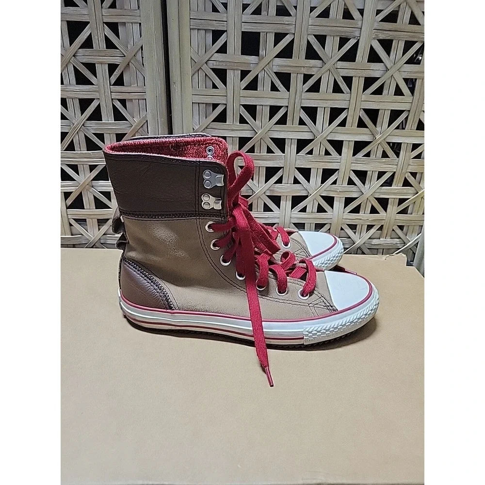 Converse Elsie Rolldown High Top Brown Leather Womens 6.5 Shoes Sneaker Boots
